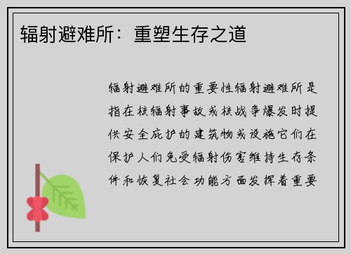 辐射避难所：重塑生存之道